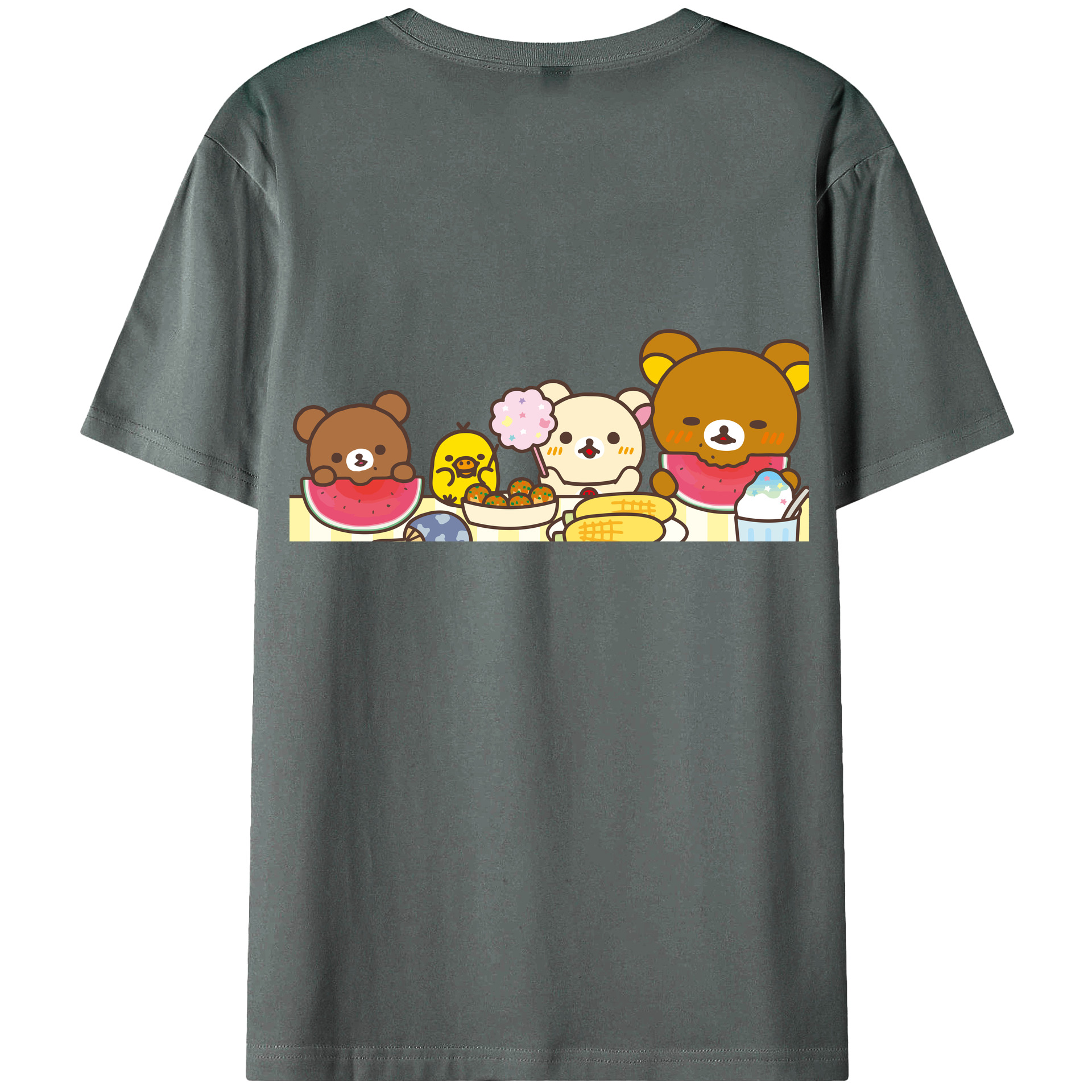 （画像用） リラックマ リラックマ キイロイトリ Rilakkuma Korilakkuma Kiiroitori 綿100％ メンズ半袖Tシャツ（バックプリント） 通気性